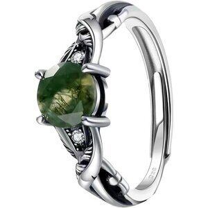Moss Agate Green Gem Adjustable Ring Jewelry